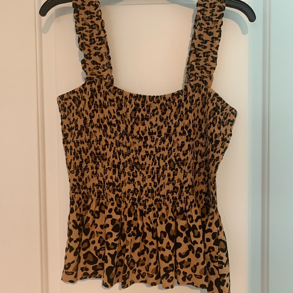 Leopard Smocked Peplum Tank